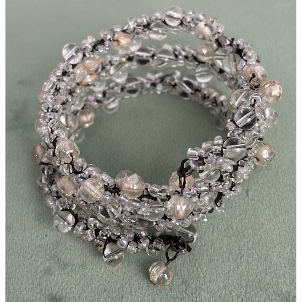 Handmade Clear Iridescent Glass Bead Spiral Wrap Bracelet Multi Layer‎ Coil P216